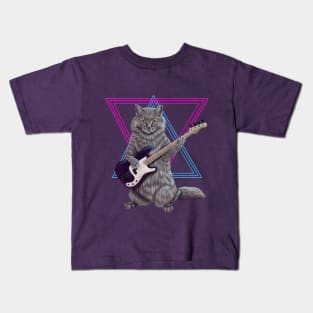 Bass Cat- Rock band kitty playing the bass guitar Kids T-Shirt